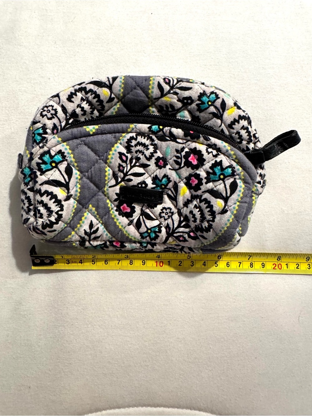 Vera Bradley Quilted Gray Cosmetic Pouch with Teal, Pink & Yellow Floral Accents